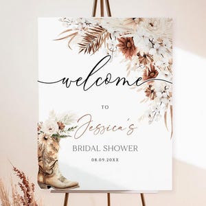 Boho Country Western Bridal Shower Welcome Sign, Boho Floral Cowboy Bridal Shower Sign, Cowgirl Boots Bridal Shower Welcome Sign Download w3