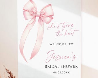 Pink Bow Bridal Shower Welcome Sign, Coquette Poster Template