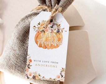 Thanksgiving Pumpkin Favor Tags, Editable Printable (Digital Download)