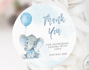 Elephant Baby Shower Favor Tag, Thank You Gift Tag (Printable Download)