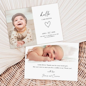 Tarjeta de anuncio de nacimiento de bebé, tarjeta de anuncio de recién nacido, tarjeta de foto de bebé, tarjeta de foto de anuncio de nacimiento, descarga de tarjeta de agradecimiento de baby shower