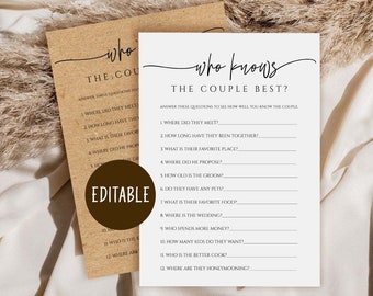 Who Knows The Couple Best, Bridal Shower Games, Editable, Bridal Shower Game,Rustic Bridal Shower Games Printable,Virtual Bridal Shower,yv71