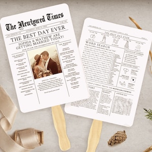 Newspaper Wedding Program Fan, Fan Program Template, Printable Wedding Program, Ceremony, Wedding Programs, Newspaper program Template