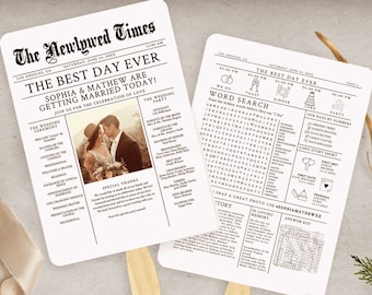 Plantilla de programa de boda con diseño de abanico, editable (descarga digital)