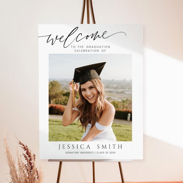 Graduation Party Welcome Sign Template, Photo Graduation Welcome Poster, Modern Minimalist Graduation Welcome, Editable Template download g3