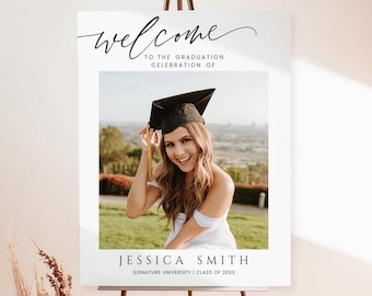 Graduation Party Welcome Sign Template, Photo Graduation Welcome Poster, Modern Minimalist Graduation Welcome, Editable Template download g3