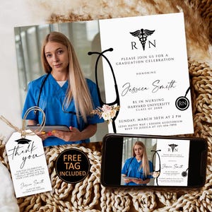 Editable Nursing Graduation Invitation, Registered Nurse Invitation, RN LVN BSN Invite, Graduation Party Invitation download, Grad tag n7