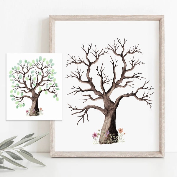 Árbol genealógico de huellas dactilares, descarga digital instantánea imprimible, baby shower de libro de visitas, boda, regalo de aniversario, apreciación del maestro,