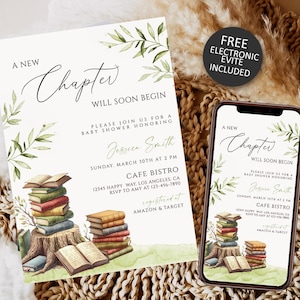 Storybook Baby Shower Invitation template, Book Theme baby shower invite download, New Chapter Will Begin Baby Sprinkle, Baby Brunch Invite