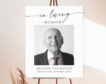 Editable Funeral Memorial Sign, Celebration of Life Template