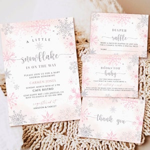 Editable Snowflake baby shower invitation, A little snowflake is on the way, Girl Winter invites, Template Printable winter shower Download