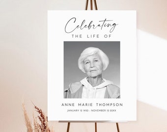 Editable Funeral Welcome Sign, Minimalist Celebration of Life Poster, Large Funeral Sign, Memorial Sign,  Funeral Decor printable download