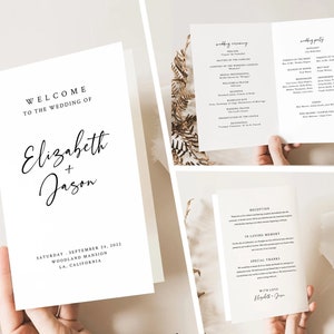 Moderne Hochzeit Programm Vorlage gefaltet, Minimalistische faltbare Hochzeit Programm Vorlage, Hochzeit Programm druckbar, Einfacher Programm Download