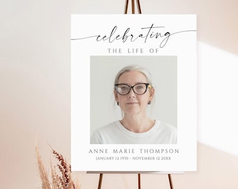 Editable Funeral Memorial Sign, Celebration of Life (Printable Template)
