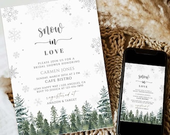 Winter Bridal Shower Invitation Template, Snowflakes (Digital Download)