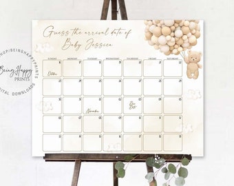 Vervaldatum kalender teddybeer, voorspelling babyverjaardag (bewerkbare sjabloon)