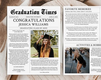 Graduate Printable Newspaper Keepsake Template, Graduation Gift for Her, Graduation Gift for Him, Graduation Announcement, Grad printable