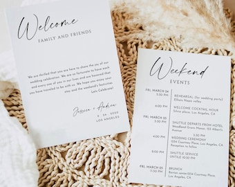 Minimalist Wedding Events Card Template, Modern Itinerary (Editable Download)