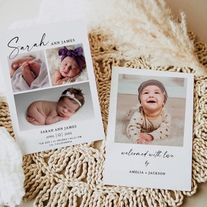 Baby birth announcement card template, newborn announcement card, baby photo card, birth announcement photo card, baby shower thank you card