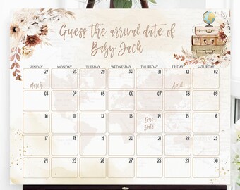 L'aventure attend bébé, calendrier, carte du monde (modèle modifiable)