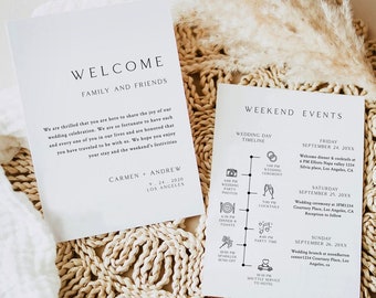 Minimalist Wedding Weekend Events Card, Editable Timeline (Digital Download)