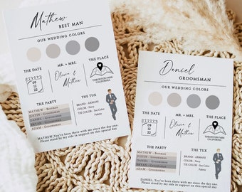 Groomsmen Info Card Template, Bridal Party Info Card, Groomsman Information Card, Modern Minimalist Groomsmen Infographic Instant Download