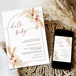 Editable Pampas Grass Baby Shower Invitation Bohemian Baby Shower Invitation Boho Shower Tropical Desert Baby Shower Instant Download