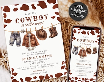 Editable Cowboy Baby Shower Invitation, Wild West Theme (Digital Download)