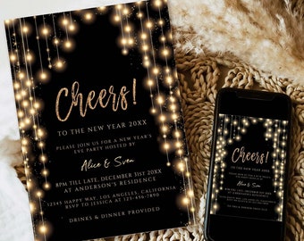 New Year's Eve Party Invitation Template, New Years Party Invitation, New Year's Eve Invites, New Years eve invitation download, Evite