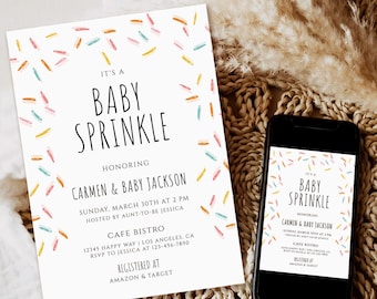 Editable Sprinkle Baby Shower Invitation, Sprinkle baby shower invite template, Baby Sprinkle baby shower printable download, baby sprinkle