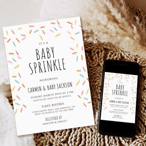 Editable Sprinkle Baby Shower Invitation, Sprinkle baby shower invite template, Baby Sprinkle baby shower printable download, baby sprinkle
