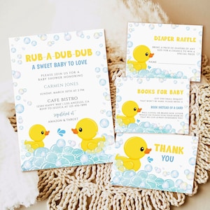 Rubber Duck Baby Shower Invitation set, Editable Rubber Ducky Unisex Baby Shower Invite, Printable template Digital download, duckling
