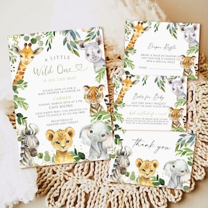 Bearbeitbare Safari Baby-Dusche-Einladung, Wild One Jungle Baby-Dusche einladen, Baby-Dusche-Jungen-Einladung, druckbare Vorlage Digitaler Download