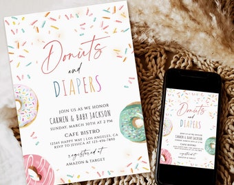 Editable Donut and Diapers Sprinkle Invitation Sprinkled With Love Coed Shower Donut Baby Shower Editable Donut Sprinkle template Download