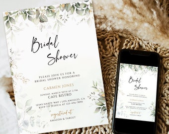 Eucalyptus Bridal Shower Invitation Template, Greenery Printable (Digital Download)