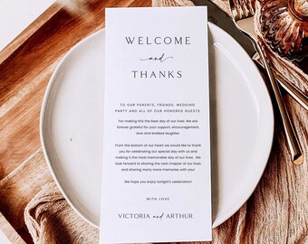 Modern Thank You Letter, Wedding Napkin Note, Wedding Menu Thank You Template, Minimalist Place Setting Thank You, Wedding thank you note
