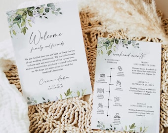 Tarjeta de eventos para fin de semana de boda con temática de naturaleza, plantilla de itinerario (descarga digital)