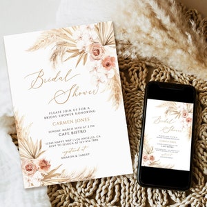 Boho Bridal Shower Invitation, Minimalist Bridal Shower Invitation template, Pampas Grass Bridal Shower invitation, Bohemian Bridal Shower