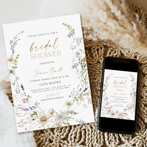 Wildflower Bridal shower Invitation, Bridal shower Invitation Template, love in bloom bridal shower invite, Floral Bridal Shower Invitation