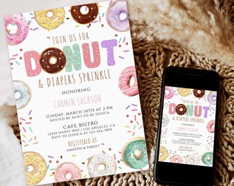 Donut & Diapers Baby Sprinkle Invitation Template (Digital Download)