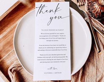 Minimalist Wedding Thank You Place Card, Editable Printable