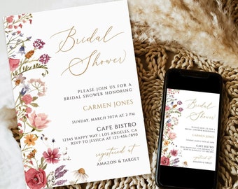 Wildflower bridal shower Invitation, Printable Bridal Shower Invitation, Bridal Shower Invitation Template, boho bridal shower download
