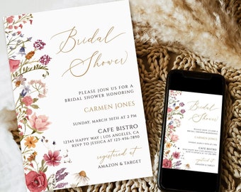 Wildblumen-Brautparty-Einladung, druckbare Brautparty-Einladung, Brautparty-Einladungsvorlage, Boho-Brautparty-Download
