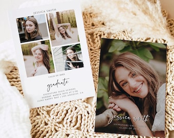 Modern Graduation Invitation Template, Photo Announcement (Digital Download)