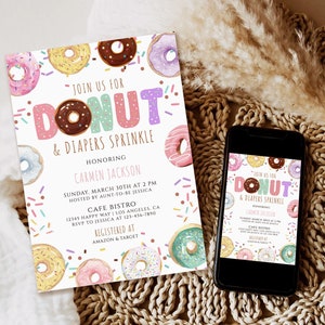 Editable Donuts And Diapers Baby Sprinkle Donut Baby Sprinkle Donut Baby Shower Editable Donut Sprinkle template Instant Download printable