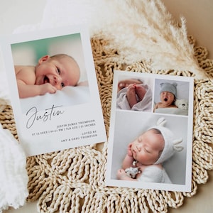 Simple Modern Photo Birth Announcement Template, baby birth announcement card,  Instant Download, Editable Baby Announcement Card download