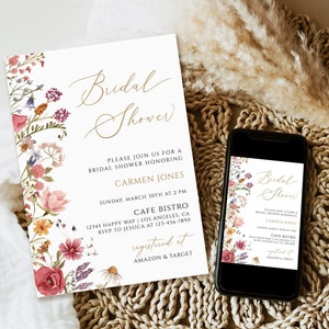 Wildflower bridal shower Invitation, Printable Bridal Shower Invitation, Bridal Shower Invitation Template, boho bridal shower download