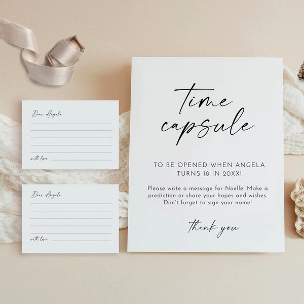 Time Capsule Template, Time Capsule First Birthday, Time Capsule Baby Shower, Time Capsule Cards, Modern Minimalist Birthday party download