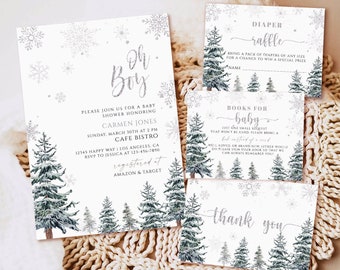 Winter baby shower invitation boy, Oh Boy baby shower invitation, Winter wonderland baby shower invite, Christmas baby shower download set