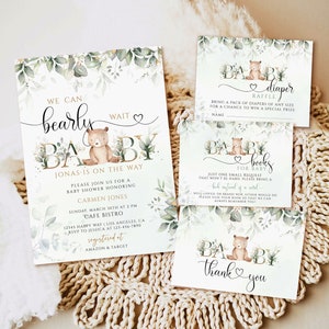 Greenery Gold We Can Bearly Wait Baby Shower Invitation, Teddy bear baby shower invitation template, Gender neutral baby shower invitation